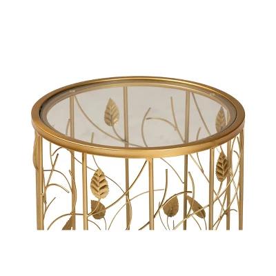 Anaya Glam Brushed Metal And Glass Leaf Accent End Table Gold - Baxton Studio 3 Anaya Glam Brushed Metal And Glass Leaf Accent End Table Gold - Baxton Studio - Image 3