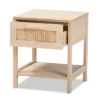 Sebille Wood With Natural Rattan 1 Drawer Nightstand Light Brown - Baxton Studio: Mid-Century Design, Organizational Storage