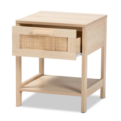Sebille Wood With Natural Rattan 1 Drawer Nightstand Light Brown - Baxton Studio: Mid-Century Design, Organizational Storage 1 Sebille Wood With Natural Rattan 1 Drawer Nightstand Light Brown - Baxton Studio: Mid-Century Design, Organizational Storage