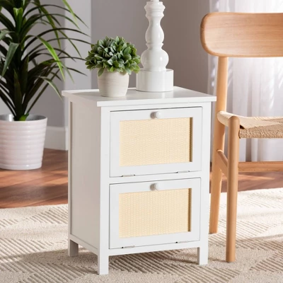 Sariah Wood Rattan 2 Door Nightstand White - Baxton Studio 1 Sariah Wood Rattan 2 Door Nightstand White - Baxton Studio