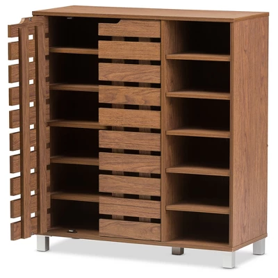 Shirley Modern And Contemporary 2 - Door Shoe Cabinet With Open Shelves - Walnut Brown - Baxton Studio 2 Shirley Modern And Contemporary 2 - Door Shoe Cabinet With Open Shelves - Walnut Brown - Baxton Studio - Image 2