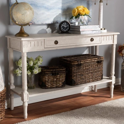 Ariella Whitewashed 1 Drawer Console Table White - Baxton Studio 7 Ariella Whitewashed 1 Drawer Console Table White - Baxton Studio - Image 7