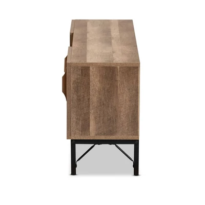 Veanna Bohemian Natural Wood And Metal 2 Door Synthetic Rattan TV Stand For TVs Up To 40" Brown/Black - Baxton Studio 3 Veanna Bohemian Natural Wood And Metal 2 Door Synthetic Rattan TV Stand For TVs Up To 40" Brown/Black - Baxton Studio - Image 3