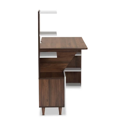 Tobias Two-Tone Wood Storage Computer Desk With Shelves Walnut - Baxton Studio 4 Tobias Two-Tone Wood Storage Computer Desk With Shelves Walnut - Baxton Studio - Image 4