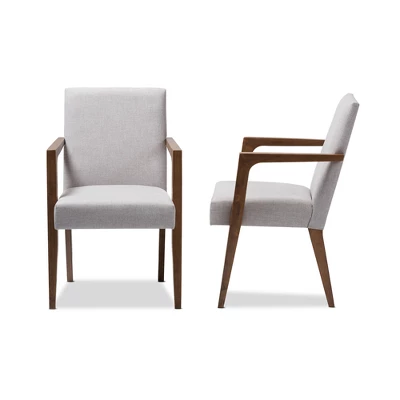 Set Of 2 Andrea Mid - Century Modern Upholstered Wooden Armchair - Grayish Beige - Baxton Studio 2 Set Of 2 Andrea Mid - Century Modern Upholstered Wooden Armchair - Grayish Beige - Baxton Studio - Image 2