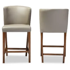Baxton Studio 11 Set Of 2 Olivia Wood Faux Leather Pub Counter Height Barstools Walnut/Dark Brown - Baxton Studio