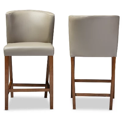 Set Of 2 Olivia Wood Faux Leather Pub Counter Height Barstools Walnut/Dark Brown - Baxton Studio 1 Set Of 2 Olivia Wood Faux Leather Pub Counter Height Barstools Walnut/Dark Brown - Baxton Studio