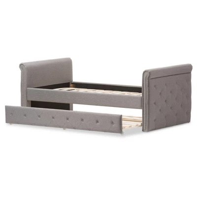 Twin Swanson Modern And Contemporary Fabric Tufted Daybed With Roll-Out Trundle Guest Bed Gray - Baxton Studio: Polyester Upholstery, Nailhead Detail 4 Twin Swanson Modern And Contemporary Fabric Tufted Daybed With Roll-Out Trundle Guest Bed Gray - Baxton Studio: Polyester Upholstery, Nailhead Detail - Image 4