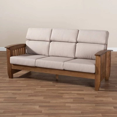 Charlotte Fabric Upholstered Wood 3 Seater Sofa Taupe/Brown - Baxton Studio 7 Charlotte Fabric Upholstered Wood 3 Seater Sofa Taupe/Brown - Baxton Studio - Image 7