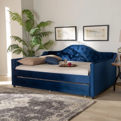 Perry Velvet Daybed With Trundle - Baxton Studio 4 Perry Velvet Daybed With Trundle - Baxton Studio - Image 4