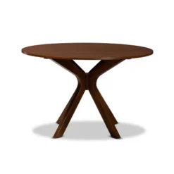 48" Kenji Wide Round Wood Dining Table Walnut - Baxton Studio