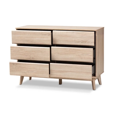 Mirren Light Oak 6 Drawer Dresser Brown, Dark Gray - Baxton Studio 1 Mirren Light Oak 6 Drawer Dresser Brown, Dark Gray - Baxton Studio