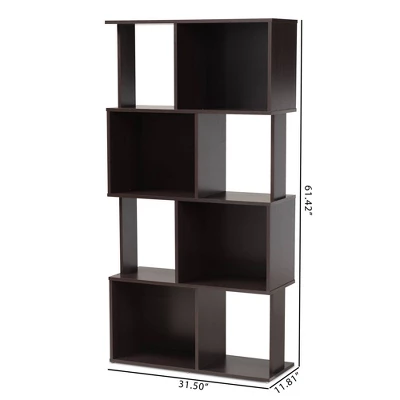 61.42" Riva Geometric Wood Bookshelf Dark Brown - Baxton Studio 5 61.42" Riva Geometric Wood Bookshelf Dark Brown - Baxton Studio - Image 5
