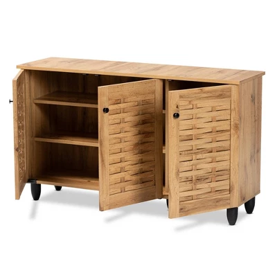 Winda Wood 3 Door Shoe Cabinet Oak Brown/Black - Baxton Studio 1 Winda Wood 3 Door Shoe Cabinet Oak Brown/Black - Baxton Studio