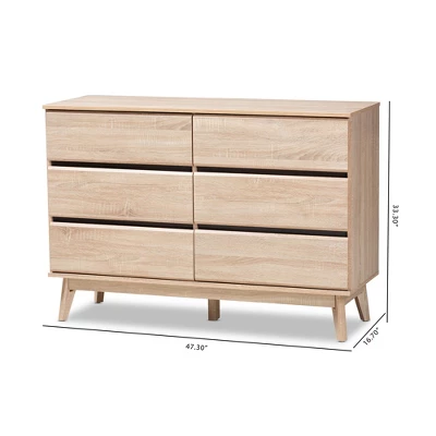 Mirren Light Oak 6 Drawer Dresser Brown, Dark Gray - Baxton Studio 9 Mirren Light Oak 6 Drawer Dresser Brown, Dark Gray - Baxton Studio - Image 9