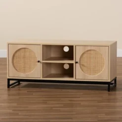 Ardon Bohemian Wood And Metal 2 Door Natural Rattan TV Stand For TVs Up To 40" Light Brown/Black - Baxton Studio 15 Ardon Bohemian Wood And Metal 2 Door Natural Rattan TV Stand For TVs Up To 40" Light Brown/Black - Baxton Studio -Baxton Studio GUEST 4a478c04 ed1c 4bc3 91bf ac12b05e69cf