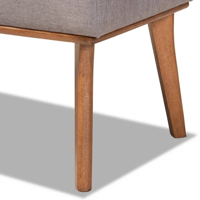 Odessa Mid-Century Modern Fabric Upholstered Wood Dining Bench Walnut/Brown - Baxton Studio 3 Odessa Mid-Century Modern Fabric Upholstered Wood Dining Bench Walnut/Brown - Baxton Studio - Image 3