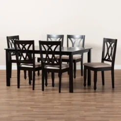 7pc Reneau Upholstered Wood Dining Set Sand Brown/Espresso - Baxton Studio -Baxton Studio GUEST 4b63f785 7947 4a86 819e 5e6ab7994017