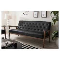 Sorrento Mid-Century Retro Modern Faux Leather Upholstered Wooden 3 Seater Sofa - Baxton Studio -Baxton Studio GUEST 4bf4f387 2a0a 4594 8352 3044b1e5bbc1