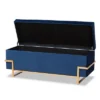 Parker Velvet Upholstered And Metal Storage Ottoman Blue/Gold - Baxton Studio
