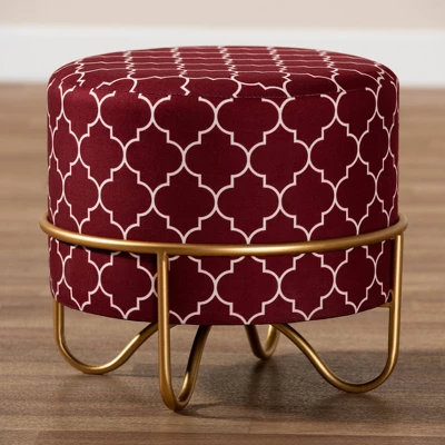 Candice Quatrefoil Velvet Upholstered Metal Ottoman Red - Baxton Studio 5 Candice Quatrefoil Velvet Upholstered Metal Ottoman Red - Baxton Studio - Image 5