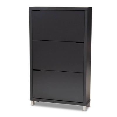 Out Racks Simms Finished Wood Shoe Storage Cabinet With 6 Fold Black - Baxton Studio 1 Out Racks Simms Finished Wood Shoe Storage Cabinet With 6 Fold Black - Baxton Studio