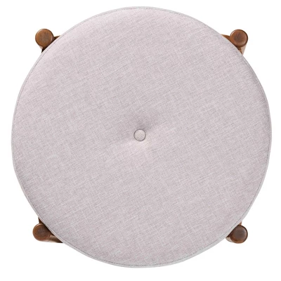 Iliana Fabric And Wood Ottoman Footstool Grayish Beige/Walnut Brown - Baxton Studio: Japandi Inspired, Rubberwood Frame, Button-Tufted 4 Iliana Fabric And Wood Ottoman Footstool Grayish Beige/Walnut Brown - Baxton Studio: Japandi Inspired, Rubberwood Frame, Button-Tufted - Image 4