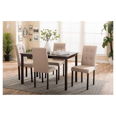 5pc Andrew Modern And Contemporary Fabric Upholstered Grid Tufting Dining Set Dark Brown/Beige - Baxton Studio 2 5pc Andrew Modern And Contemporary Fabric Upholstered Grid Tufting Dining Set Dark Brown/Beige - Baxton Studio - Image 2
