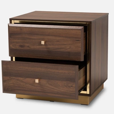 Cormac Wood And Metal 2 Drawer Nightstand - Baxton Studio 2 Cormac Wood And Metal 2 Drawer Nightstand - Baxton Studio - Image 2