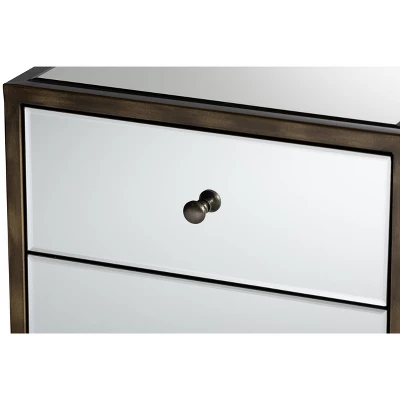 Baxton Studio Nouria Mirrored 3 Drawer Nightstand Bedside Table Silver - BaxtonStudio 2 Baxton Studio Nouria Mirrored 3 Drawer Nightstand Bedside Table Silver - BaxtonStudio - Image 2