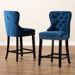 2pc Howell Modern Velvet Upholstered Wood Counter Height Barstool Set - Baxton Studio 15 2pc Howell Modern Velvet Upholstered Wood Counter Height Barstool Set - Baxton Studio -Baxton Studio GUEST 4e44d7a4 fee3 41a6 9344 beeacc7d247a
