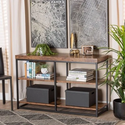 Bardot Wood And Metal 3 Tier Console Table Walnut Brown/Black - Baxton Studio 1 Bardot Wood And Metal 3 Tier Console Table Walnut Brown/Black - Baxton Studio