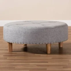 Baxton Studio Vinet Natural Wood Cocktail Ottoman Gray: Modern Upholstered Round Coffee Table, 250lb Capacity 10 Baxton Studio Vinet Natural Wood Cocktail Ottoman Gray: Modern Upholstered Round Coffee Table, 250lb Capacity -Baxton Studio GUEST 4f25cff3 a067 4bbd 8fa4 714cbab24d8a