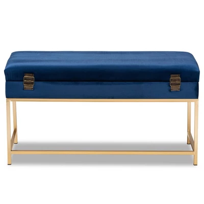 Aliana Metal Large Ottoman Navy Blue/Gold - Baxton Studio 4 Aliana Metal Large Ottoman Navy Blue/Gold - Baxton Studio - Image 4