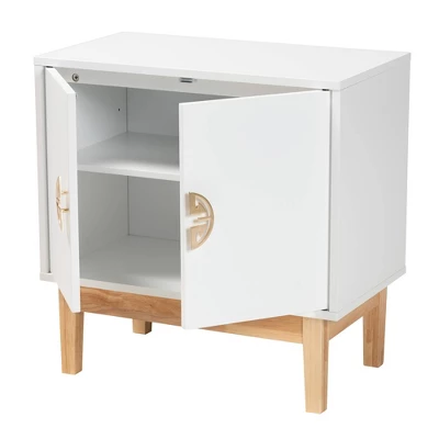 Kamana Two-Tone Wood And Metal 2 Door Storage Cabinet White/Gold/Oak Brown - Baxton Studio 2 Kamana Two-Tone Wood And Metal 2 Door Storage Cabinet White/Gold/Oak Brown - Baxton Studio - Image 2