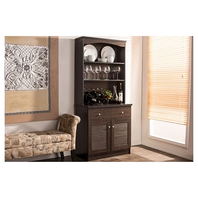 Agni Modern And Contemporary Buffet And Hutch Kitchen Cabinet - Dark Brown - Baxton Studio 1 Agni Modern And Contemporary Buffet And Hutch Kitchen Cabinet - Dark Brown - Baxton Studio