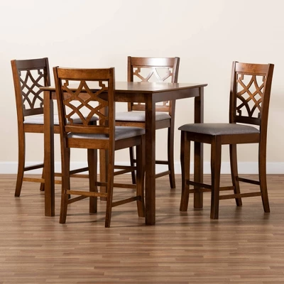 5pc Nisa Wood Pub Dining Set Walnut/Brown - Baxton Studio 7 5pc Nisa Wood Pub Dining Set Walnut/Brown - Baxton Studio - Image 7