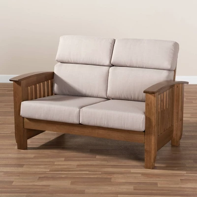 Charlotte Fabric Upholstered Wood 2 Seater Loveseat Taupe/Brown - Baxton Studio 7 Charlotte Fabric Upholstered Wood 2 Seater Loveseat Taupe/Brown - Baxton Studio - Image 7