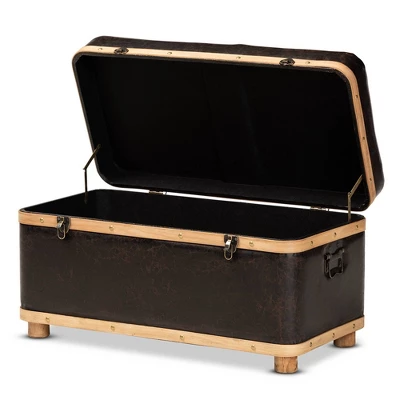 Gendry Faux Leather Upholstered And Wood Large Storage Ottoman Dark Brown/Oak Brown - Baxton Studio 8 Gendry Faux Leather Upholstered And Wood Large Storage Ottoman Dark Brown/Oak Brown - Baxton Studio - Image 8