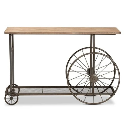 Terence Vintage Industrial Natural Wood And Metal Wheeled Console Table Black - Baxton Studio 1 Terence Vintage Industrial Natural Wood And Metal Wheeled Console Table Black - Baxton Studio