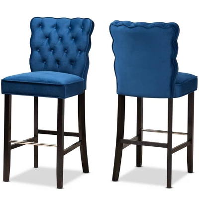 2pc Daphne Velvet Fabric Upholstered And Wood Counter Height Barstool Set - Baxton Studio 8 2pc Daphne Velvet Fabric Upholstered And Wood Counter Height Barstool Set - Baxton Studio - Image 8