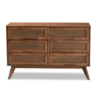 Barrett Wood And Synthetic Rattan 6 Drawer Dresser Walnut Brown - Baxton Studio 2 Barrett Wood And Synthetic Rattan 6 Drawer Dresser Walnut Brown - Baxton Studio - Image 2