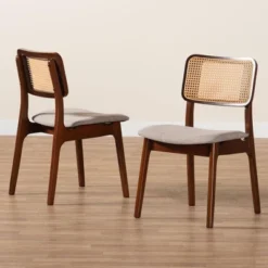Baxton Studio Baxton Studio 2pc Dannon Fabric And Wood Dining Chairs Gray/Walnut Brown/Light Brown: Polyester Upholstery, Rubberwood Frame -Baxton Studio GUEST 524e8d1c d16f 4992 a847 b8a323932791