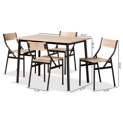 5pc Carmen Wood And Metal Dining Set Oak Brown/Dark Brown - Baxton Studio 10 5pc Carmen Wood And Metal Dining Set Oak Brown/Dark Brown - Baxton Studio - Image 10