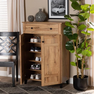 Glidden Wood 1 Drawer Shoe Storage Cabinet Oak Brown - Baxton Studio 8 Glidden Wood 1 Drawer Shoe Storage Cabinet Oak Brown - Baxton Studio - Image 8