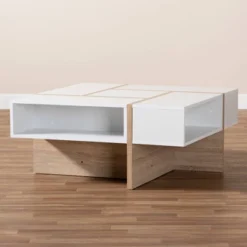 Rasa Wood Coffee Table White/Oak - Baxton Studio: Modern Living Room Furniture, Geometric Design, Open Storage Shelves 10 Rasa Wood Coffee Table White/Oak - Baxton Studio: Modern Living Room Furniture, Geometric Design, Open Storage Shelves -Baxton Studio GUEST 53817e42 2e5f 4066 9e17 e04a54d0ef31