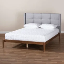 King Edmond Fabric Upholstered Wood Platform Bed Gray/Ash Walnut - Baxton Studio 11 King Edmond Fabric Upholstered Wood Platform Bed Gray/Ash Walnut - Baxton Studio -Baxton Studio GUEST 53cdddd4 f282 4e0d 94c2 227082a3afea