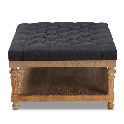 Lindsey Linen Fabric Upholstered Wood Cocktail Ottoman - Baxton Studio 2 Lindsey Linen Fabric Upholstered Wood Cocktail Ottoman - Baxton Studio - Image 2