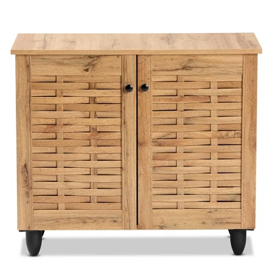 Winda Wood 2 Door Shoe Cabinet Oak Brown/Black - Baxton Studio 1 Winda Wood 2 Door Shoe Cabinet Oak Brown/Black - Baxton Studio