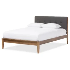 Leyton Mid-Century Modern Fabric Upholstered Platform Bed Gray/Walnut Brown - Baxton Studio -Baxton Studio GUEST 54c442a5 12b2 430b 9d8c e13b6378235e